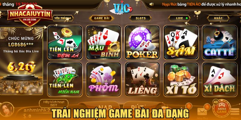 Trải nghiệm game bài đa dạng